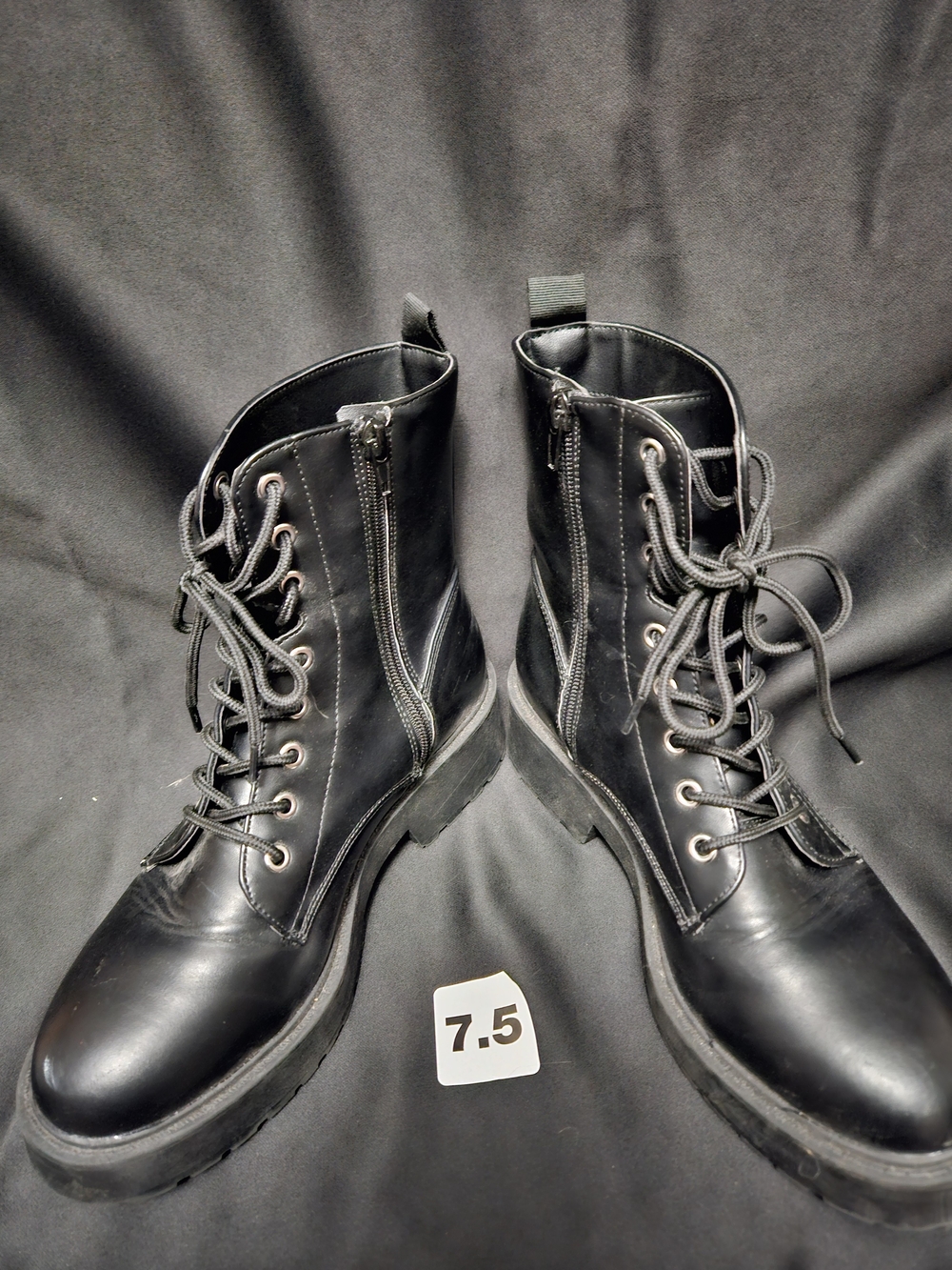R2 Black Lace-Up Combat Boots with Side Zipper